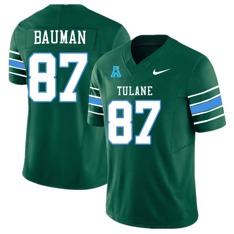 #87 Alex Bauman Tulane Green Wave Jersey College Football Uniforms,Apparels Stitched-Green